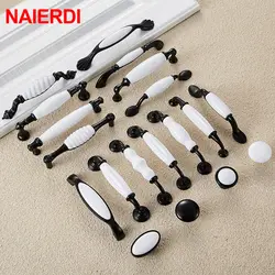 NAIERDI Black White Ceramic Cabinet Handles Zinc Alloy European Cabinet Pulls Drawer Knobs Wardrobe Door Handle Furniture Handle