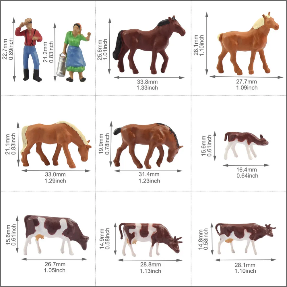 36pcs HO Scale 1:87 Model Horses Cows Cattle Model Figures Farm Animals AN8707