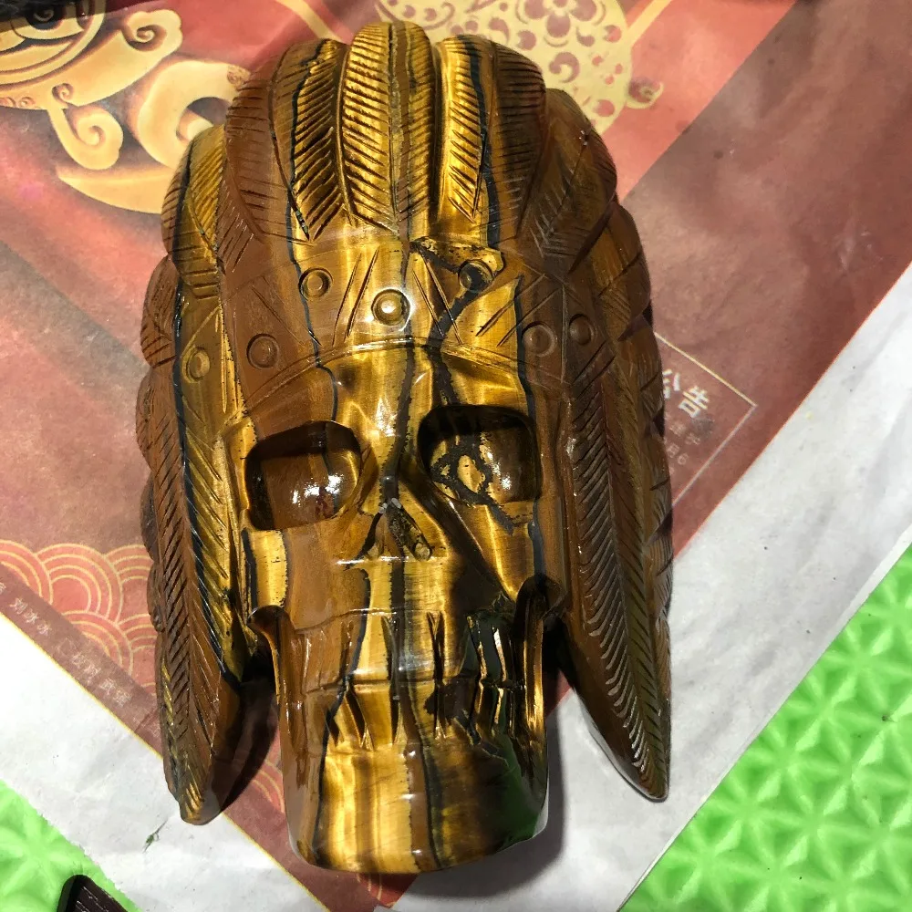 

1pcs Gold tiger eye stone hand-carved Indian objects perfect ornaments
