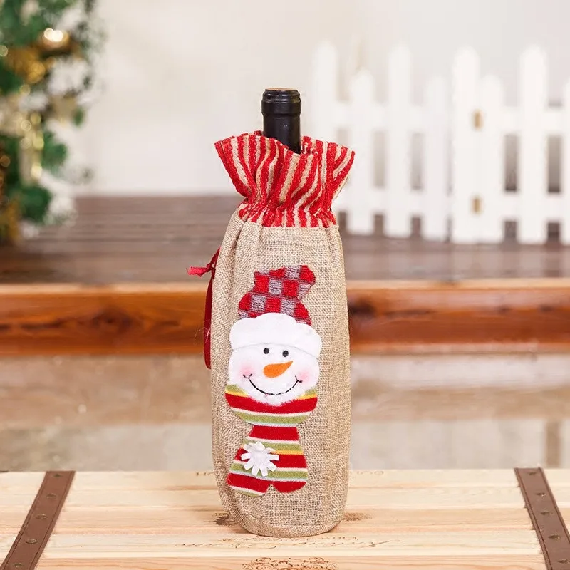 Red Wine Bottle Tote for Christmas, Snowman Pattern Bags, Drink Package, Festive Tableware, Champagne Cover, Snowman Pattern