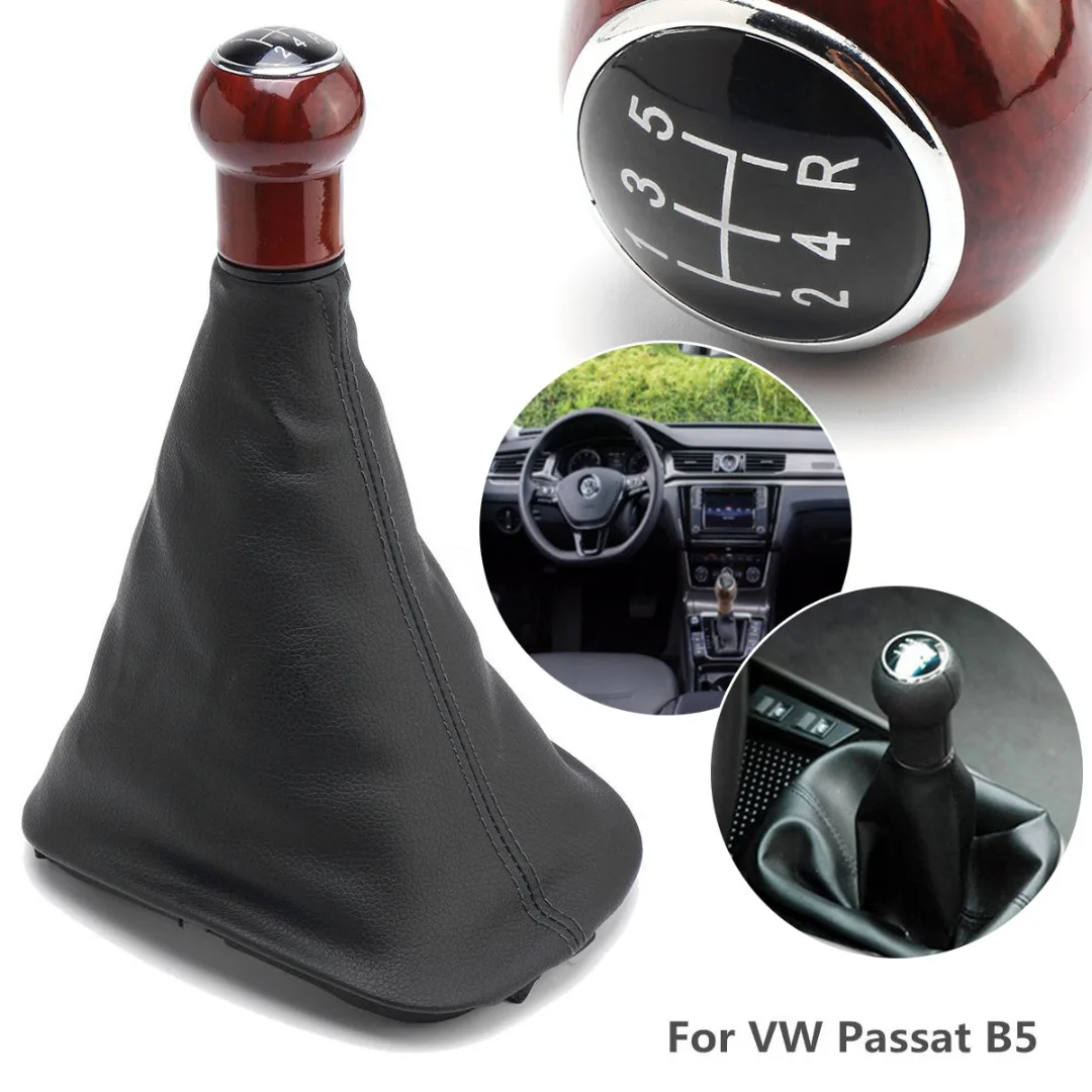 JX-LCLYL 5 Speed Wood Gear Shift Knob Stick Gaiter Boot For VW Golf Passat B5 Jetta 99-04