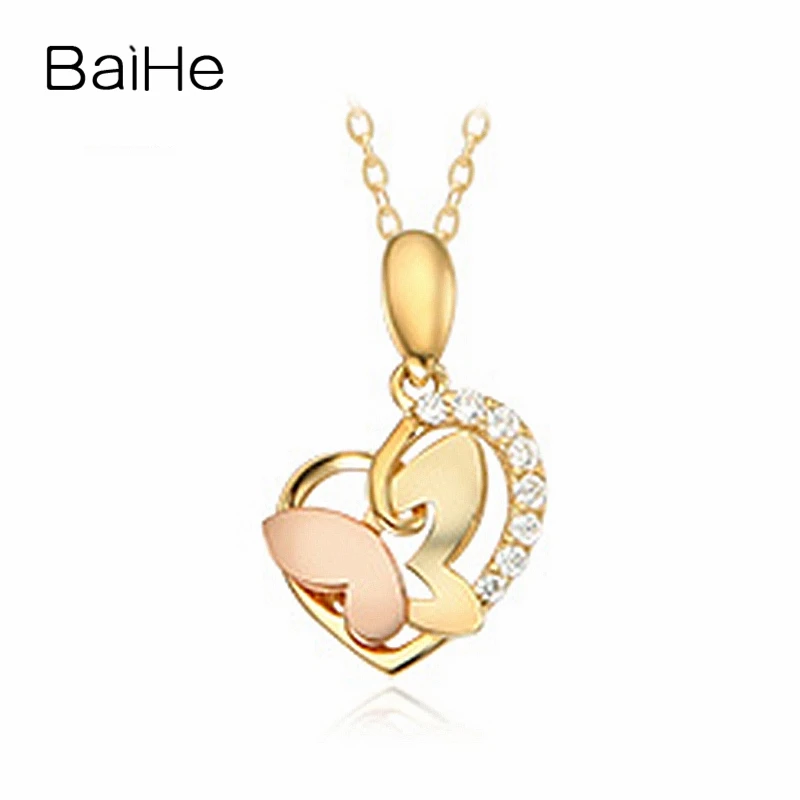 

BAIHE Solid 18K Yellow Rose Gold H/SI Natural Diamond Heart Butterfly Necklace Women Fine Jewelry 하트 나비 목걸이 fjärils halsband