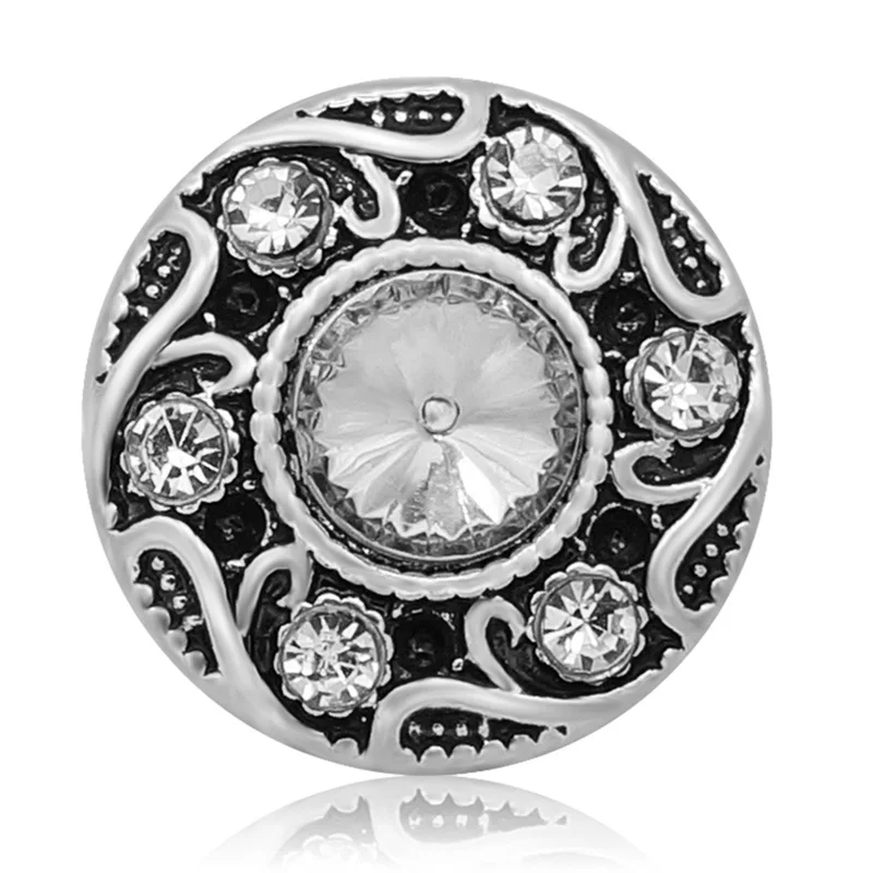 New Beauty elegant pattern rhinestone Metal 18mm snap buttons KZ3196 for DIY snap jewelry charm fittings wholesale