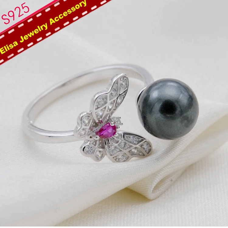 Butterfly Rings Settings Women DIY Pearl Rings Holder S925 Sterling Silver Pearl Rings Components 3Pieces/Lot