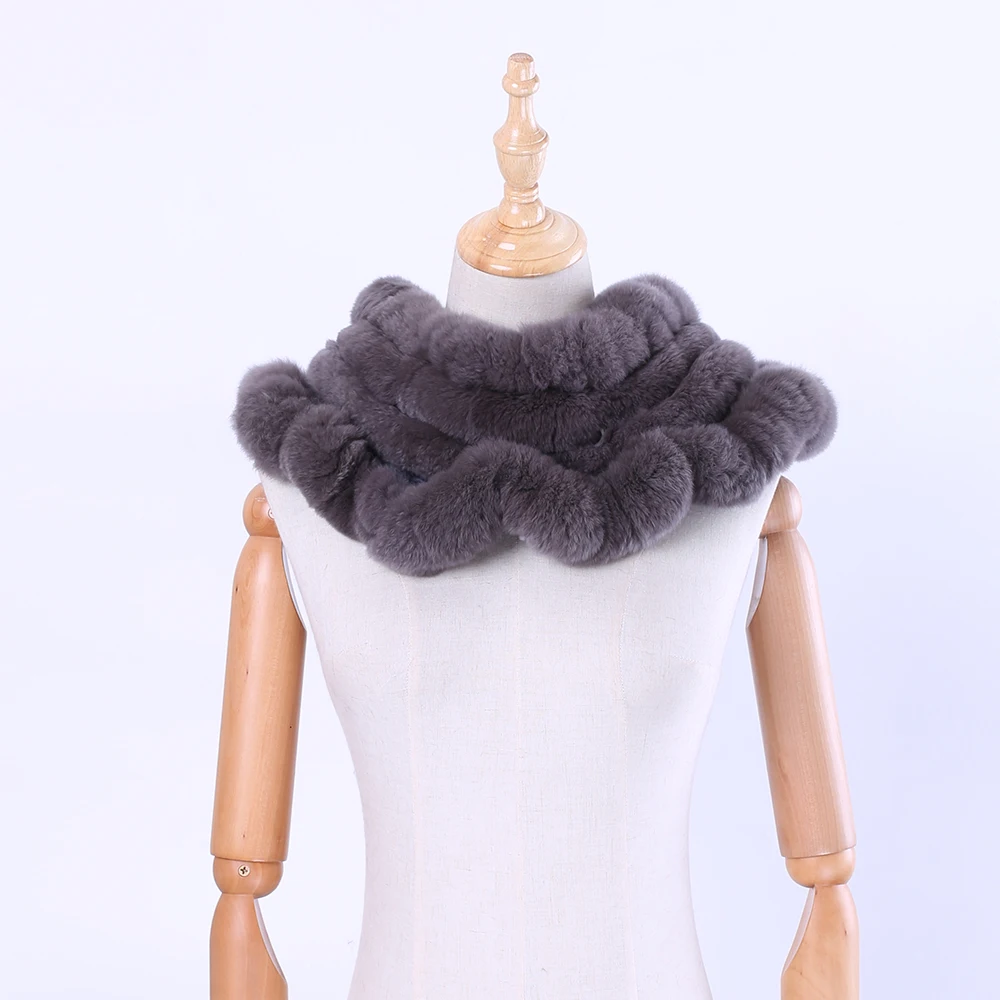 2020 Fashion Women\'s Winter Genuine Real Rex Rabbit Fur Loop Infinity Scarf Ring Scarves Cowl Scarf Wraps Mufflers Snood Stole