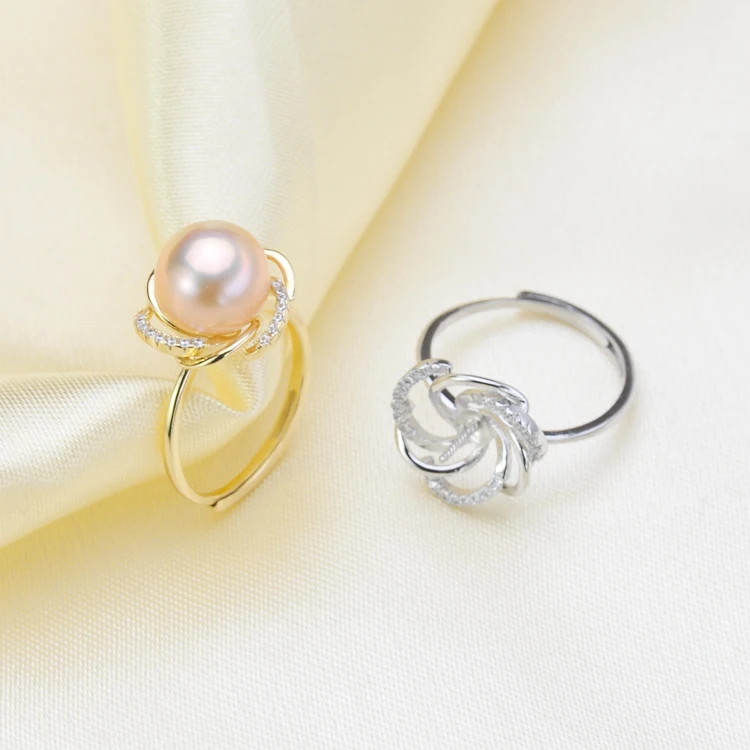 S925 Sterling Silver Flower Pearl Rings Settings Adjustable Pearl Rings Components Silver&Gold Color 3Pcs/Lot