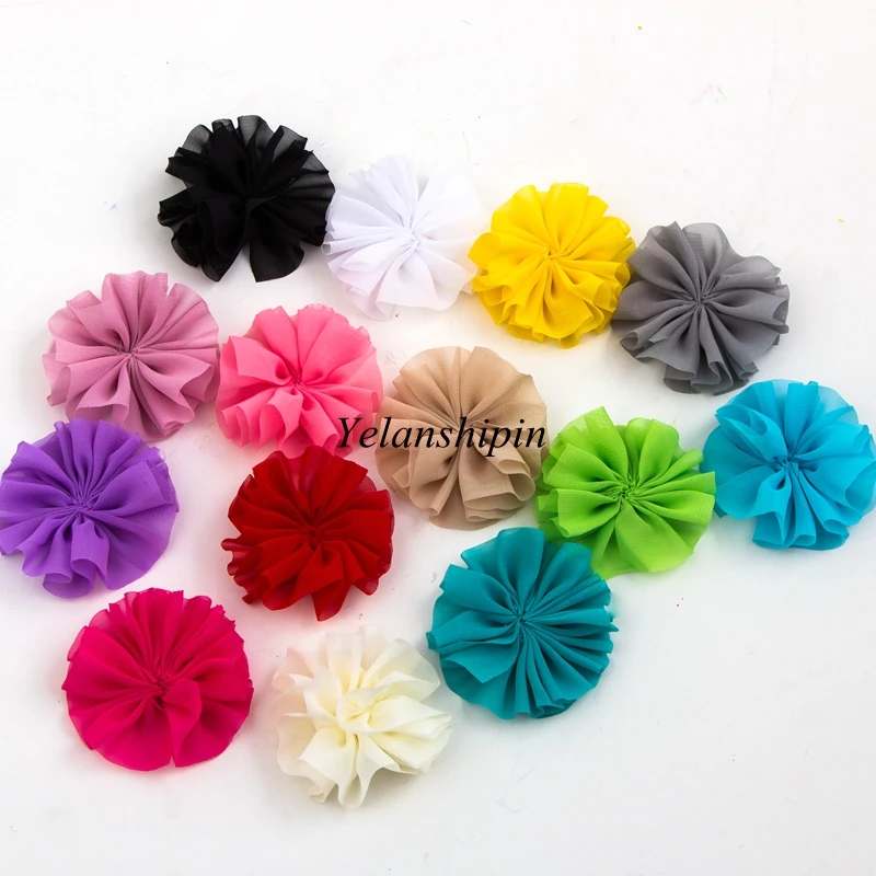 120pcs/lot 6.5cm 15colors Hair Clips DIY Solid Chiffon Ballerina Hair Flower For Girl Accessories Fabric Flowers For Headbands