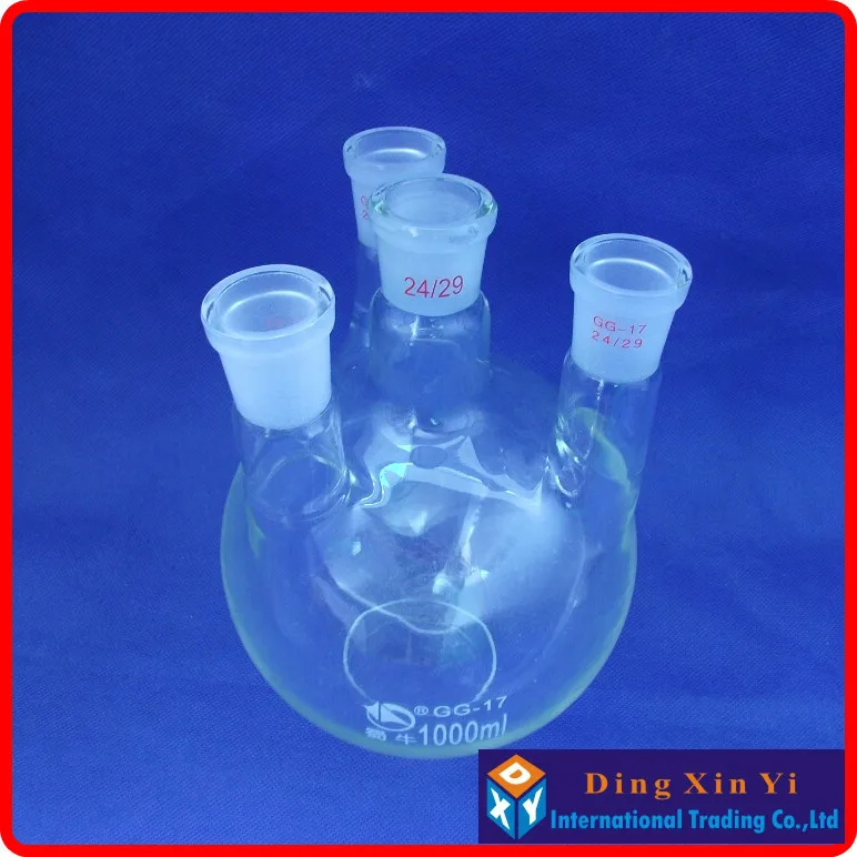 100/250/500/1000/2000ml four necks round-bottom flask,24/29 Flask round bottom with four necks,short neck standard ground mouth