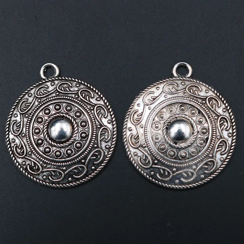 WKOUD 4pcs Silver Color Retro Round Shield Charm Alloy Pendant Metal Necklace Bracelet DIY Jewelry Handmade A1520