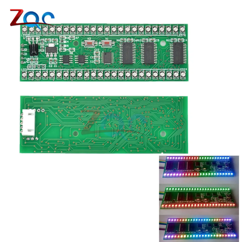 RGB MCU Adjustable Display Pattern 24 LED VU Meter Audio Level Indicator Board Dual Channel LED Module