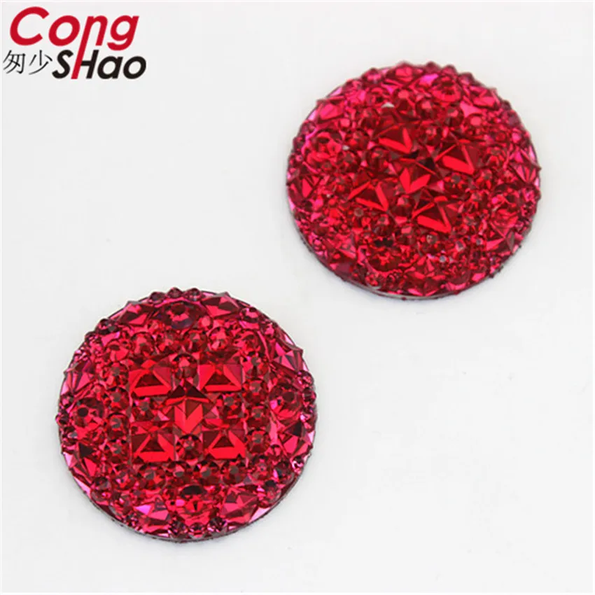 Cong Shao 50pcs 25mm Colorful Round flat back Beads stones and crystals Resin Rhinestone applique DIY Wedding Dress Button CS670