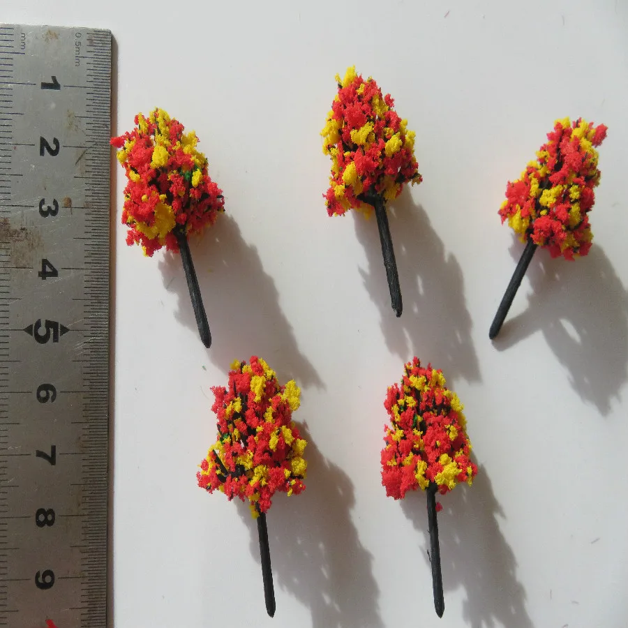 50pcs Architecture Mini Plastic Model 4cm Red Yellow Color Tree For Ho Train Layout And Railway Design Sand Model