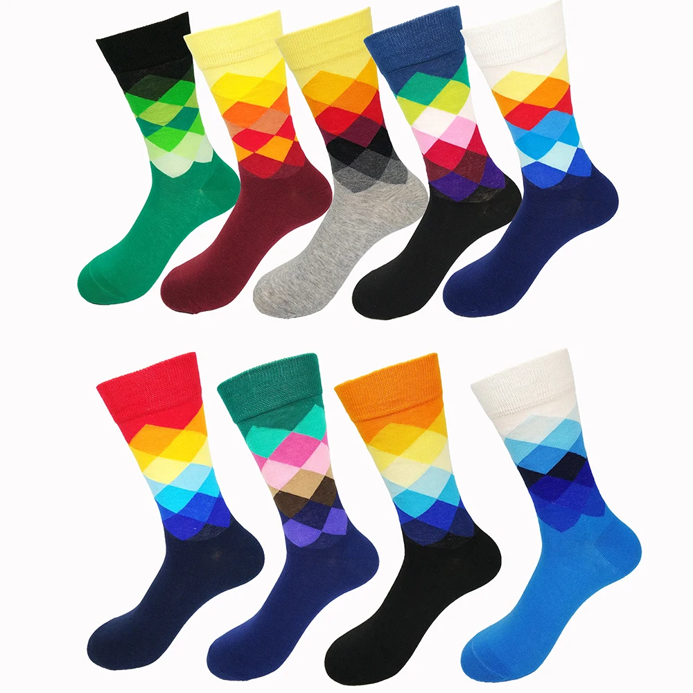 Male Tide Socks Gradient Color Paragraph Style Cotton Men\'s Knee High Business Socks EUR36-43