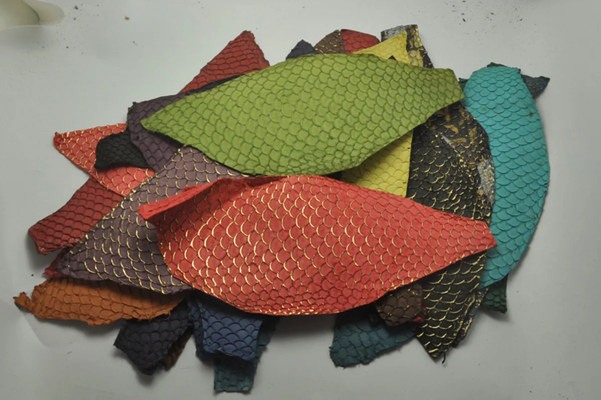 25*10cm Colorful Genuine Salmon fish skin leather piece multi color DIY bag belt shoes accessories