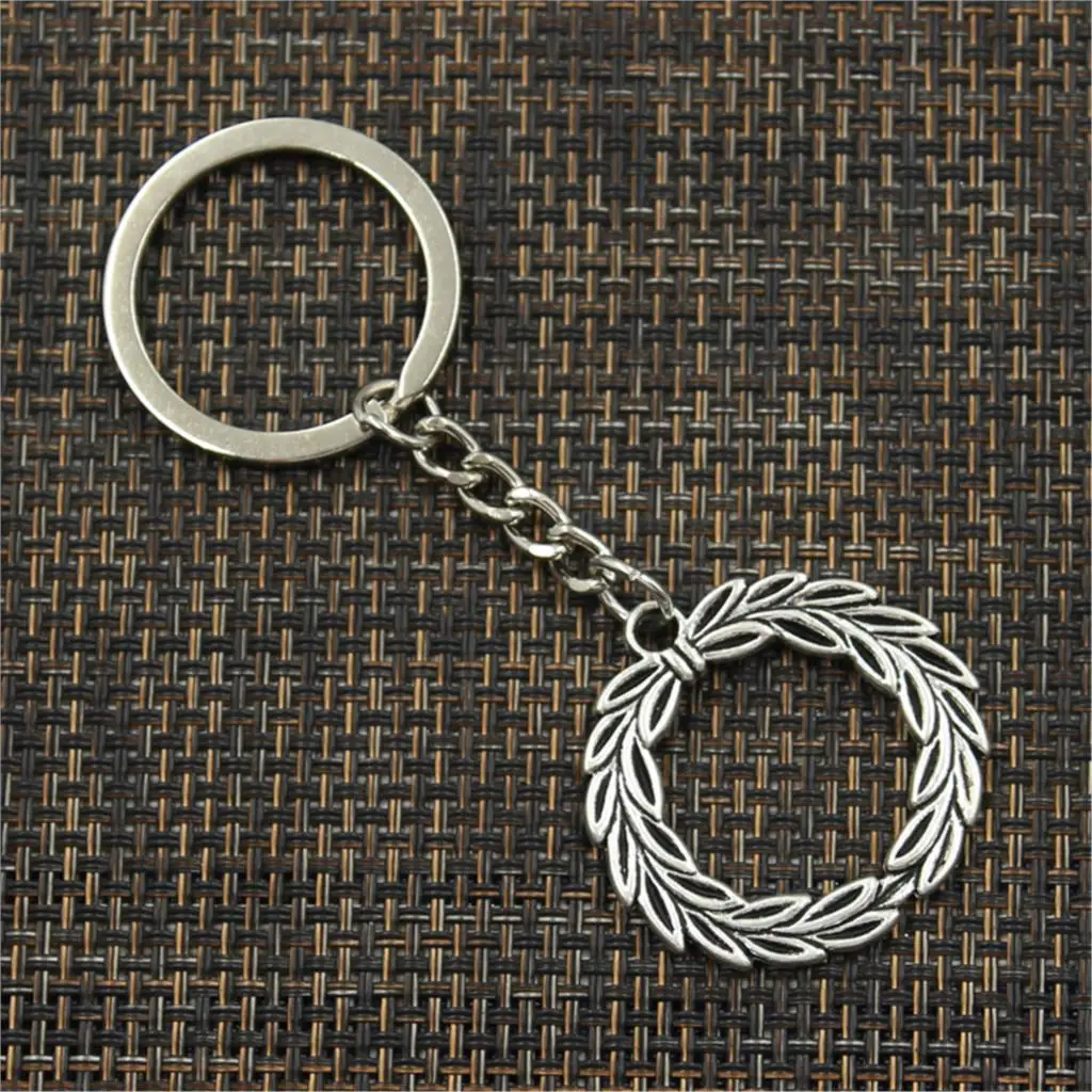 New Fashion Men 30mm Keychain DIY Metal Holder Chain Vintage Olive Branch Laurel Wreath 36x34mm Silver Color Pendant Gift