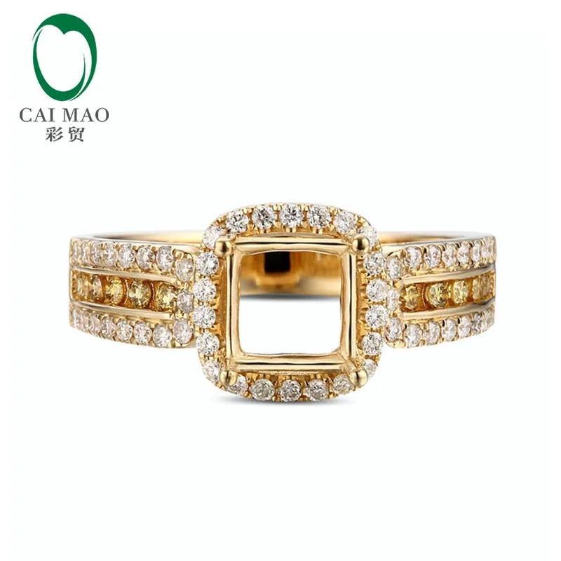 Caimao 6.0mm Cushion Cut 14k Yellow Gold Full Cut Diamond Engagement Semi Mount Ring