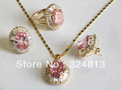 

hot sell new - Free Shipping pink Crystal sets pendant& earrings ring