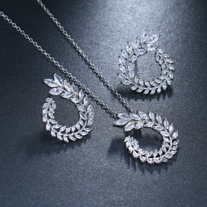 EMMAYA Trendy Women Pendant Necklace And Earrings Jewelry Sparkling AAA CZ Stone Jewelry Sets For Ladies