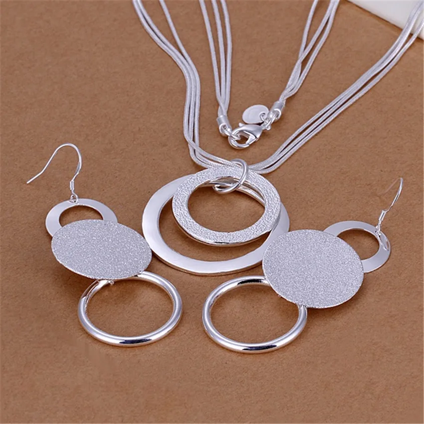 925 wholesale wedding free shipping silver color jewelry fashion cute Pretty Necklace Earring women party set TOP quality ,p218