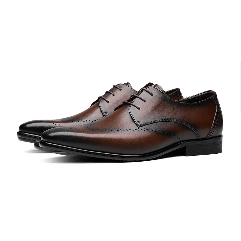 

Fashion Brown / Black Oxfords Mens Wedding Formal Dress Shoes Genuine Leather Business Shoes Male Social Shoes