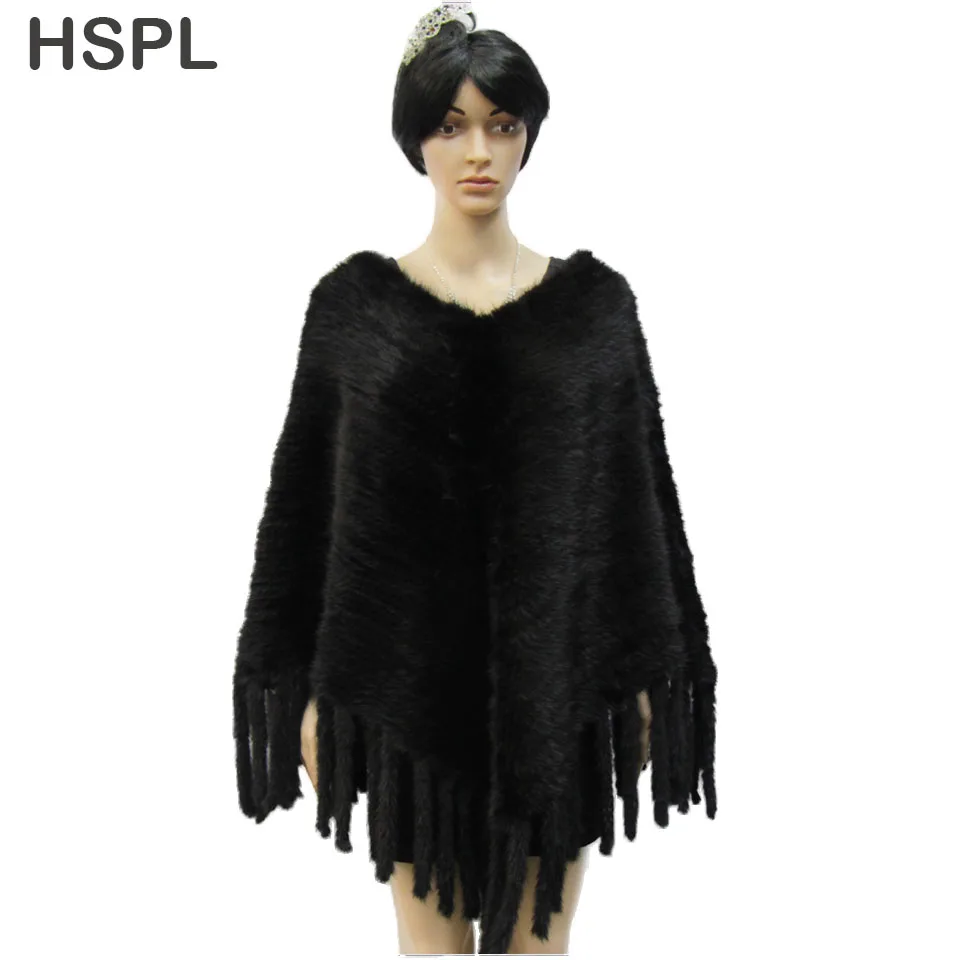 

HSPL CDS303 2017 Spring Hot sale Europe Design Large women Knitted mink fur poncho with tassel