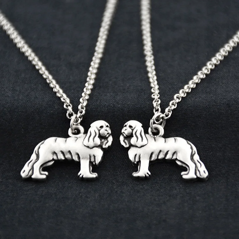 Boho Vintage Silver Color English Springer Spaniel&Cocker Spaniel Dog Pet Pendant Stainless Steel Chain Necklaces Jewellery