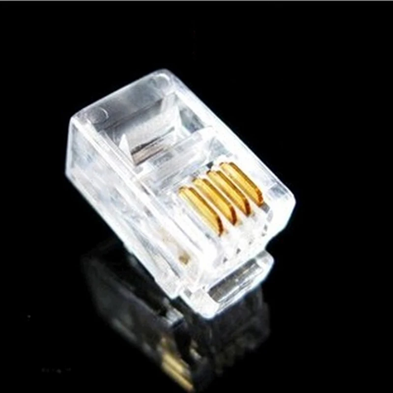 100Pcs Crystal Head RJ124P4C Modular Plug Gold Plated Network Connectors