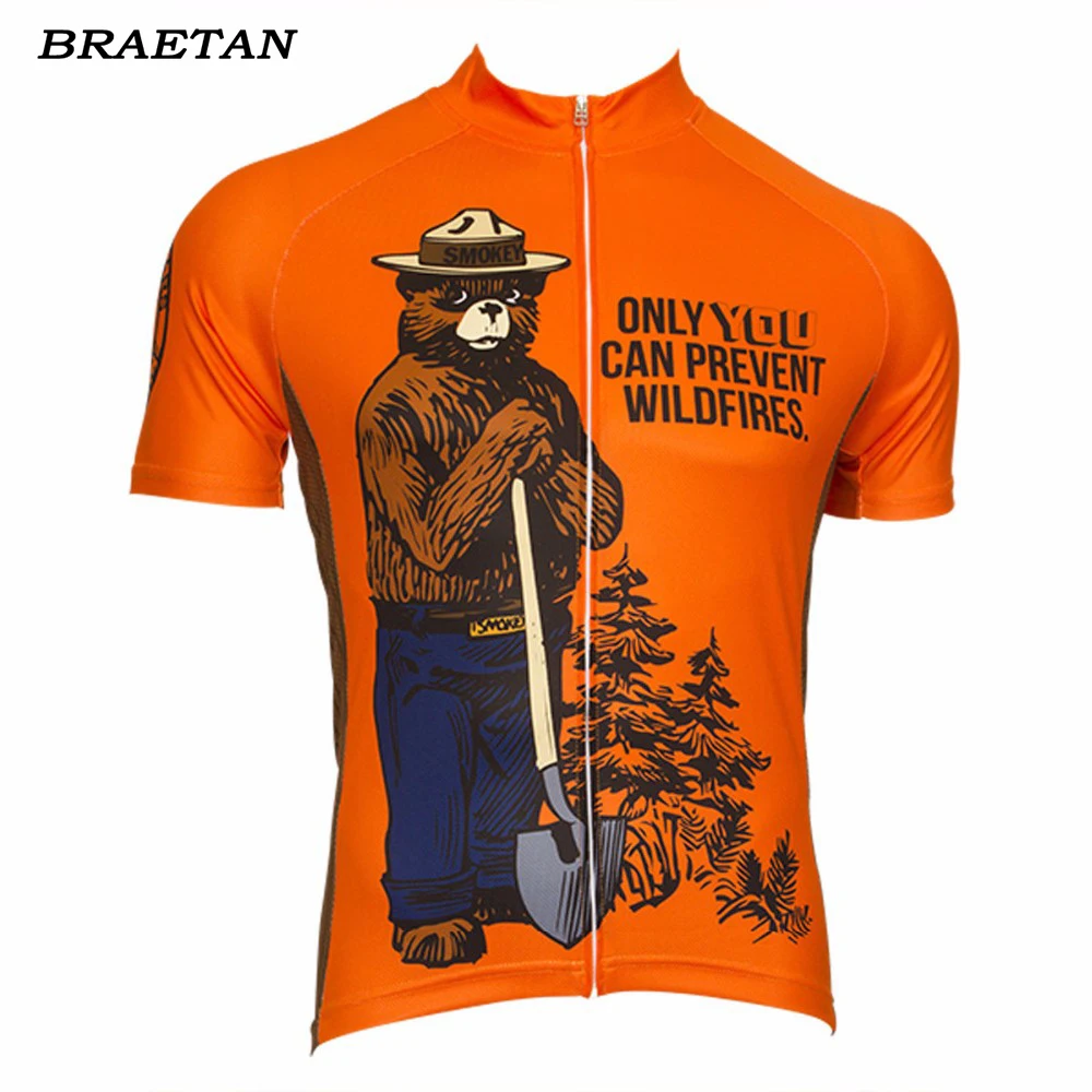 Cycling jersey men short sleeve bicycle clothing america bear smokey orange can customed cycling top summer cool braetan