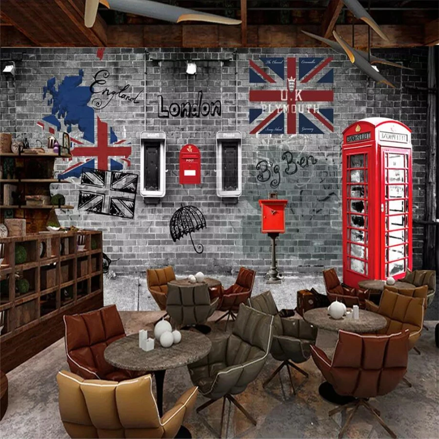 

wellyu Custom wallpaper 3D photo mural обои Europe and the United States retro London phone booth cafe restaurant 3d wallpaper