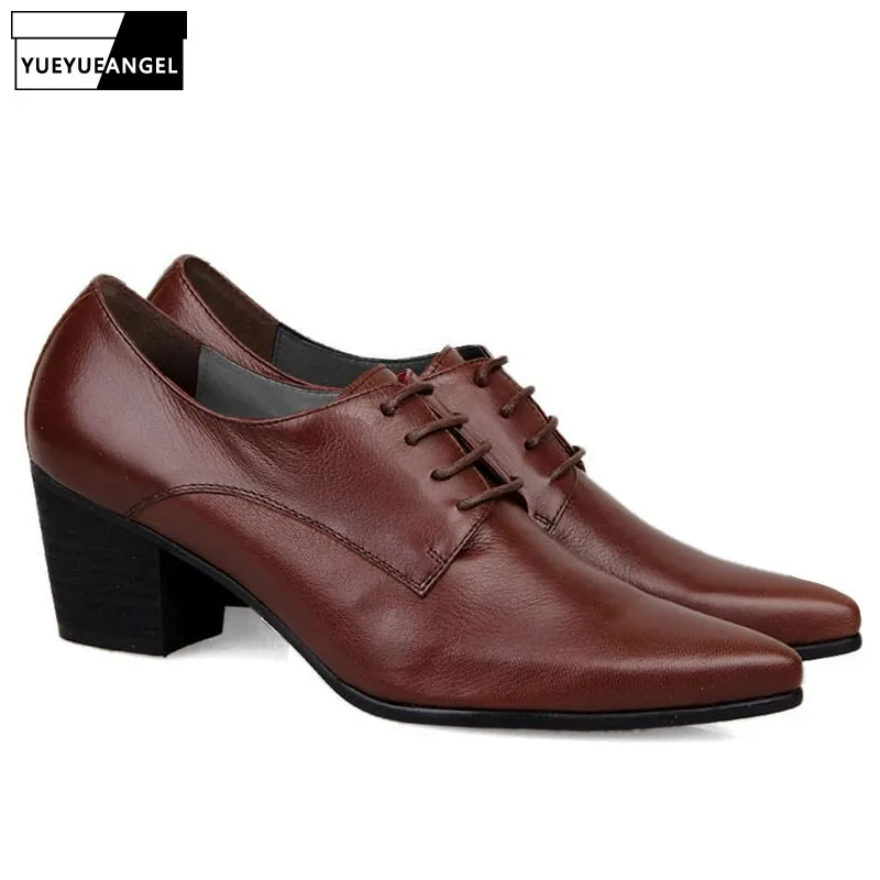 Italy Design High Quality Brand New Fashion Mens Lace Up Pointy Toe Oxfords Formal Dress Shoes Cuban Heels Leather Business Shoe