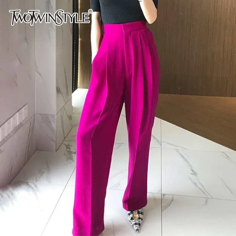 TWOTWINSTYLE Trouser For Women High Waist Causal Loose Wide Leg Pants Female 2021 Autumn Korean Fashion Elegant New