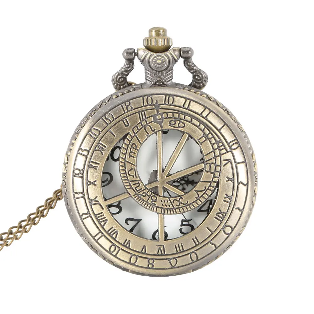 Unisex Zakhorloge Retro Steampunk Ronde Quartz Zakhorloge Romeinse Nummer Uitgeholde Case Klok Geschenken Met Ketting Ll @ 17