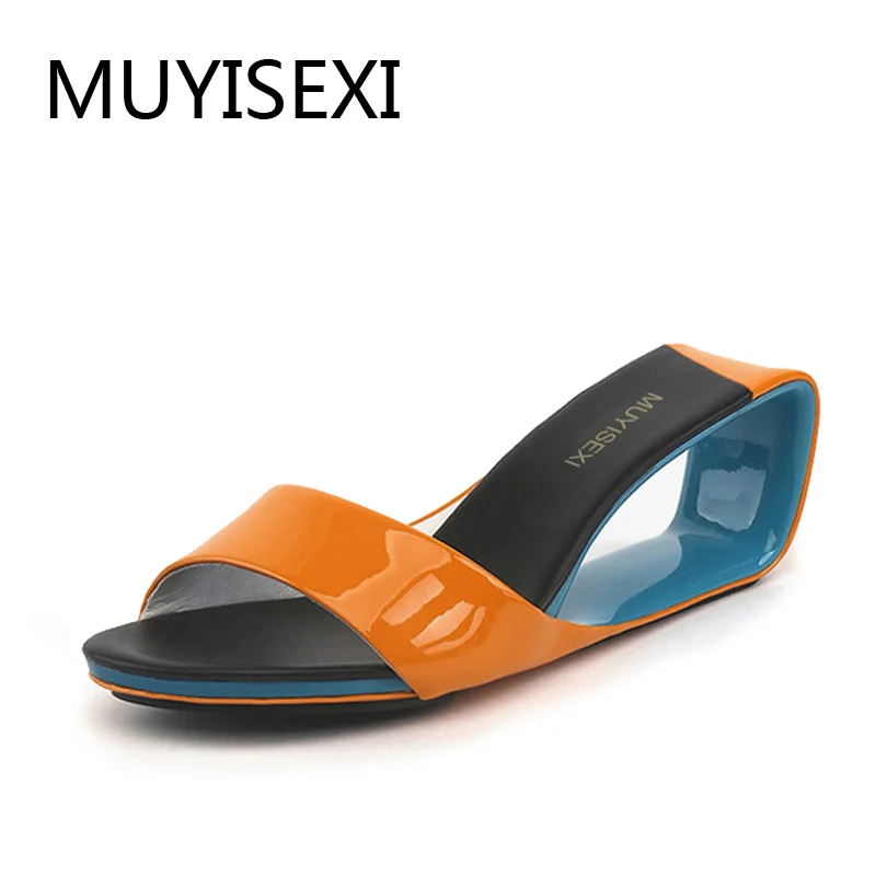 Orange Summer Slippers Sexy Women Sandals Wedge Shoes Woman 6cm Hollow Heel Slipper Casual Beach Slides Designer HL169 MUYISEXI