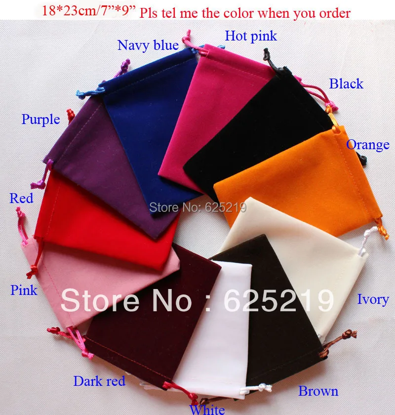 7*9 inch High quality velvet bags pouches jewelry gift bag many color get 50pcs/ lot. cusomize logo & size