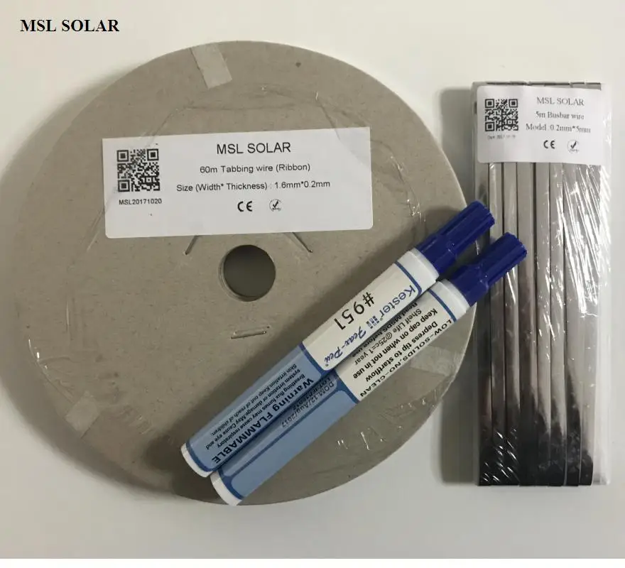 Solar cell Tabbing wire 200Feets  + 15feet Solar Busbar wire +2pcs flux pen .Tin-plate Copper strip for diy solar panel.