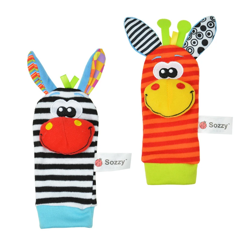 1set Animal Foot Socks Wrist Strap With Rattle Baby Bug Wrist Strap baby socks Baby Toy Baby Rattles Toys