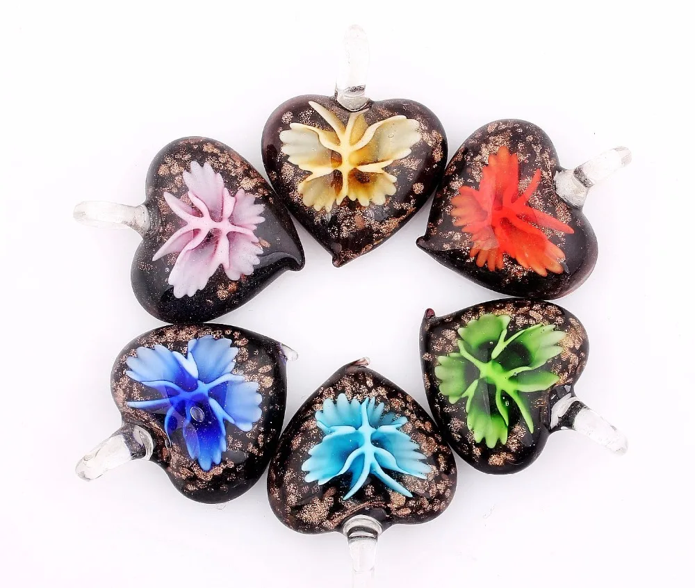 Q Wholesale 6pcs Handmade Murano Lampwork Glass Mix Color Butterfly Flower Pendant Fit Necklace Gift