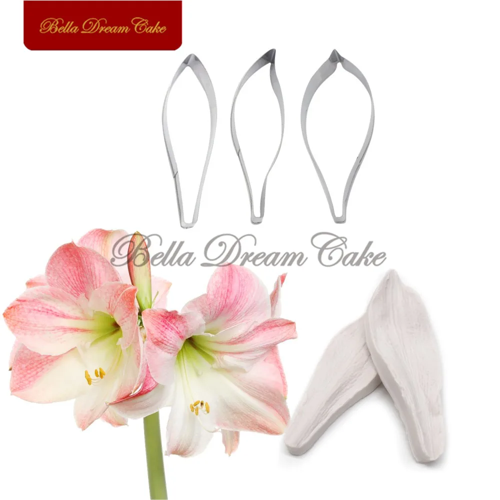 5pcs/set Amaryllis Petal Veiner Silicone Molds Stainless Steel Cutter Mold DIY Fondant Cake Decorating Tool Bakeware
