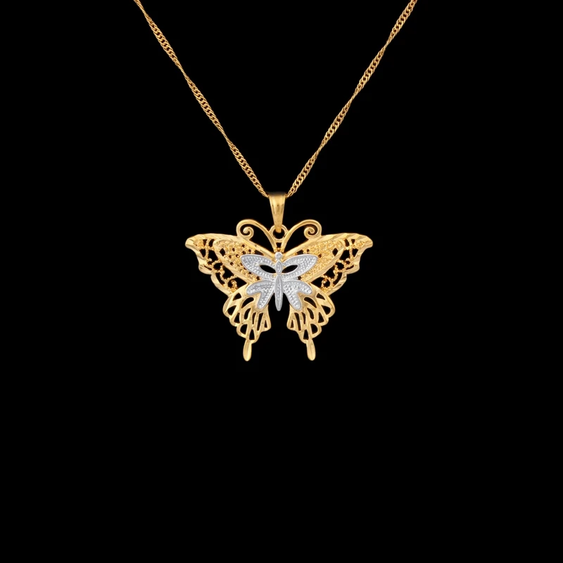 FS Gold Color Butterfly Pendant Necklaces 45/60 Cm Long Chain Two Color Pendants New Design For Women