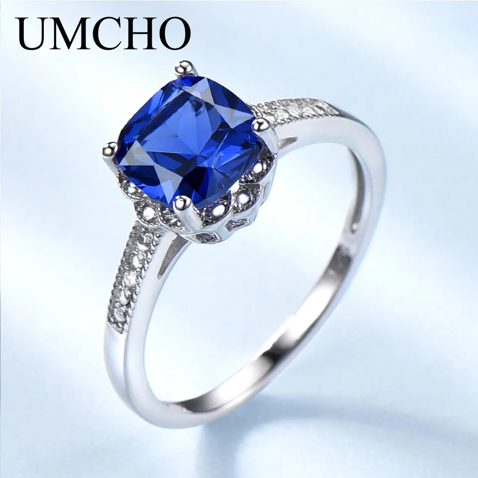 925 Sterling Silver Rings Nano Sapphire Ring Cushion 7mm Rings Prong Setting Birthday Gift