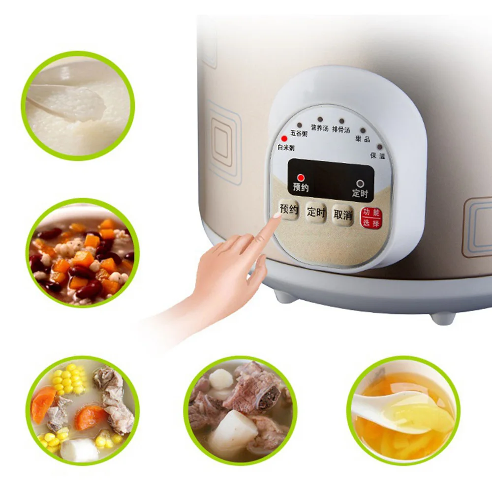 DMWD Microcomputer Control 1.5L Electric Stew Pot 5 Menu Ceramics Electric Slow Cooker Porridge Pot 9 H Appointment 220V