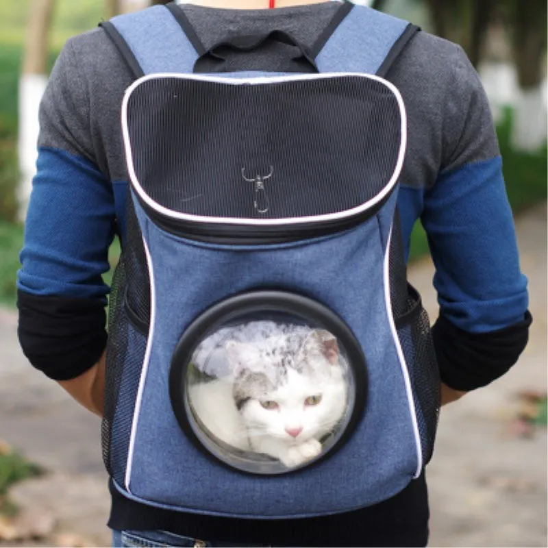 Oxford cloth acrylic transparent cover pet outdoor space backpack durable breathable shoulders out portable small dog cat bag