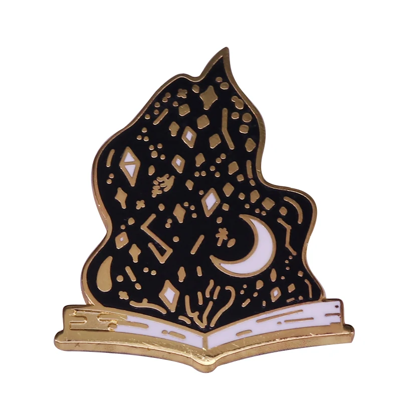 Spell book enamel pin magical witchcraft badge black flame brooch bookworm gift occult Gothic jewelry