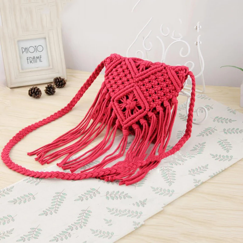 Neue Strohs ack böhmische Quaste Strand tasche Frauen häkeln Fransen Cross body ultraleichte Umhängetasche Frauen kleine Bolsos Feminina – Detail 7