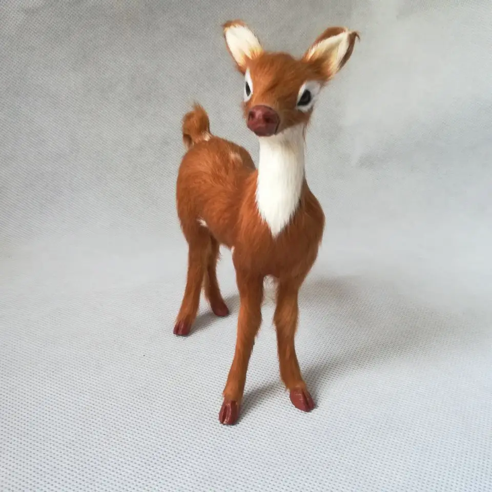 real life toy cute standing sika deer 15x11cm toy model polyethylene&real furs deer model decoration props toy gift d0452