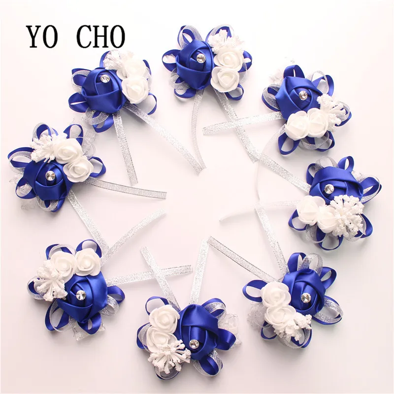 YO CHO de flores artificiales para decoración de boda, pulsera de muñeca de seda, PE, para dama de honor, 10 Flor de muñeca.