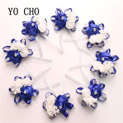 YO CHO 10pc Bridal Hand Flower Wedding Decoration Mariage Rose Wrist Bracelet Silk PE Artificial Brides Bridesmaid Wrist Flower
