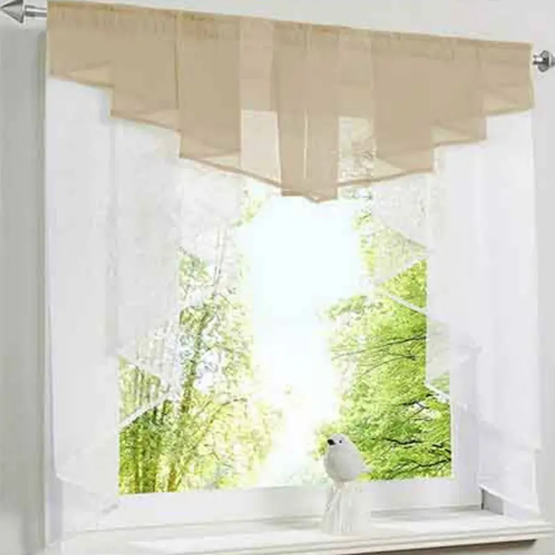 Tulle Kitchen Curtain For Window Balcony Rome Pleated Design White Green Color Sheer Short Valance Tulle Roman Curtain Short