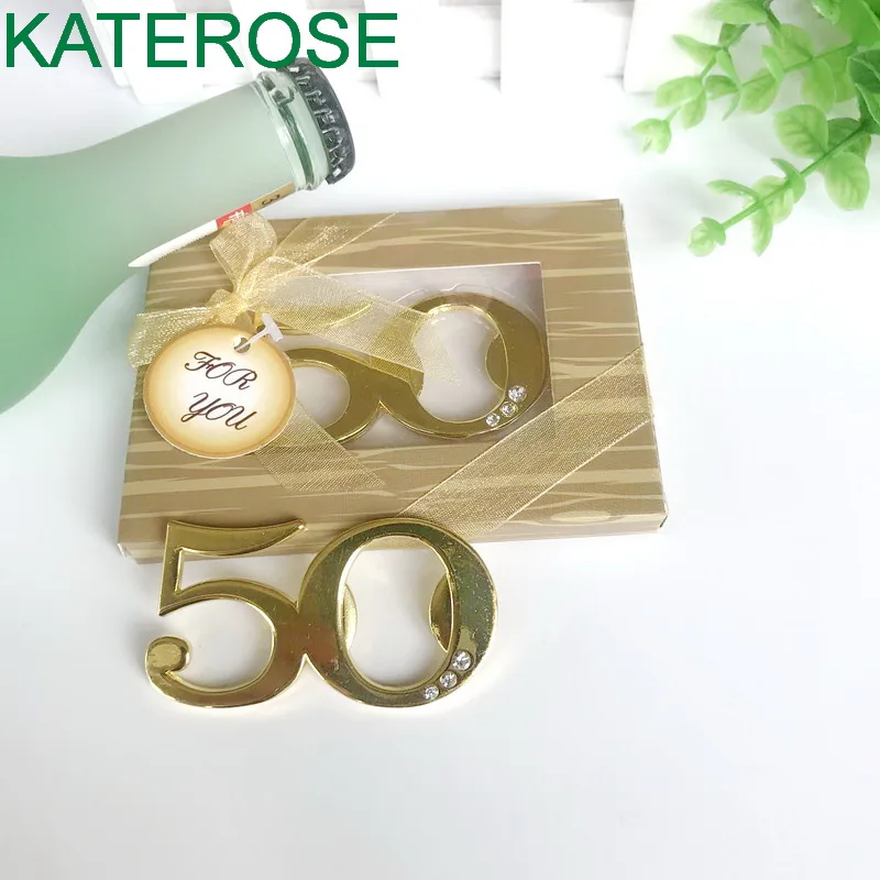 12PCS Gold Digital 50 Beer Openers 50th Design Golden Bottle Opener Wedding & Party Bag Filler Favours