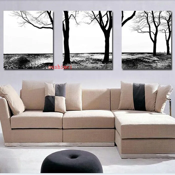 Hand-painted 3 Panel Black Tree Wall Art Modern Landscape Oil Painting On Canvas For Living Room Free Shipping Group Of Pictures